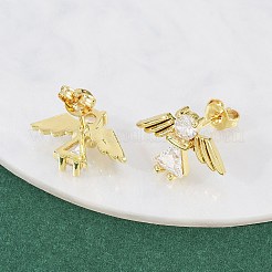 真鍮マイクロパヴェクリアキュービックジルコニアエンジェルスタッドピアス  長持ちメッキ  ラックめっき  カドミウムフリー＆鉛フリー  18KGP本金メッキ  11x16mm&nbsp;EJEW-L101-03G