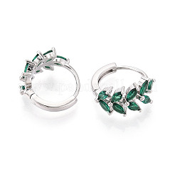 Brass Micro Pave Cubic Zirconia Leaf Hoop Earrings&nbsp;EJEW-T048-41C-P