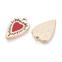 合金エナメルチャーム  ラックめっき  ハートチャーム  ゴールドカラー  レッド  19x13x1.2mm  穴：1.6mm&nbsp;ENAM-T022-83A-G