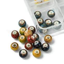 6色手作りのファンシーアンティーク釉磁器セラミックラウンドビーズ  ミックスカラー  6mm  穴：2mm  約8PCS /カラー&nbsp;PORC-FS0001-02