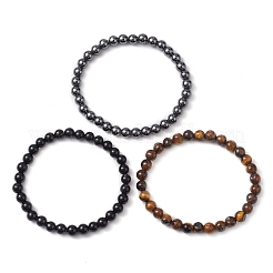 3Pcs 3 Style Natural & Synthetic Mixed Stone Round Beaded Stretch Bracelets&nbsp;BJEW-JB10178-02