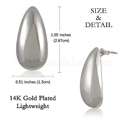女性用真鍮ティアドロップスタッドピアス  プラチナ  26.7x13mm  ピン：0.7mm&nbsp;JE1090B