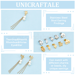 40個 10スタイル 304ステンレススチールスタッドピアス金具  混合図形  12x5~13.5mm  穴：1.4mm  ピン：10.5x0.5mm  4個/スタイル&nbsp;STAS-UN0059-82