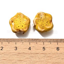 手作りの陶器ビーズ  花  ゴールド  14.5x15x6.5mm  穴：2mm&nbsp;PORC-H013-02-01
