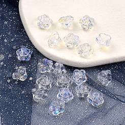 透明ガラスビーズ  ABカラーメッキ  花  クリアAB  10x10x7mm  穴：1.2mm&nbsp;GGLA-YW0001-11