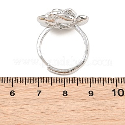 Flower Brass Micro Pave Cubic Zirconia & Enamel Cuff Ring Settings&nbsp;KK-CBAC351-06P-04