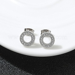 304 Stainless Steel Micro Pave Clear Cubic Zirconia Stud Earrings&nbsp;STAS-Z107-01P-01