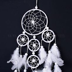 Native Style Five Rings Woven Net/Web with Feather Wall Hanging Decoration&nbsp;HJEW-A002-02