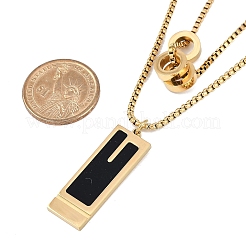 Ion Plating(IP) 304 Stainless Steel Black Enamel Rectangle Pendant Chain Necklaces for Women&nbsp;NJEW-M078-04