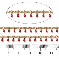 304ステンレススチールカーブチェーン  エナメルチャームとスプール付き  ハンダ付け  イオンプレーティング（ip）  ゴールドカラー  レッド  チャーム：6x1.5x2mm  リンク：2x1.5x0.3mm  約16.4フィート（5m）/ロール&nbsp;STAS-R100-09A-06