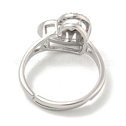 Heart with Letter Rack Plating Brass Micro Pave Cubic Zirconia Adjustable Rings for Women&nbsp;RJEW-I105-06P-M