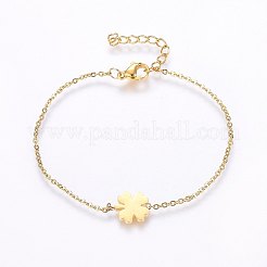 304ステンレススチールジュエリーセット  ペンダントネックレス＆スタッドピアス＆ブレスレット  クローバー  ゴールドカラー  16.54インチ（42cm）  7-1/8インチ（18cm）  10x10x1.2mm  ピン：0.8mm&nbsp;SJEW-H138-07G