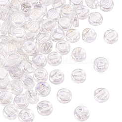 100個 5種類のスタイルの電気メッキガラスビーズ  アルファベット付きフラットラウンド  透明  10x5mm  穴：1mm  20個/スタイル&nbsp;GLAA-TA0002-95A