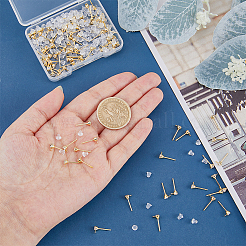 真鍮製キュービックジルコニアスタッドピアス金具100個  水平ループと 200 個のプラスチック イヤー ナット付き  ゴールドカラー  5.5x3mm  穴：0.8mm  ピン：0.7mm&nbsp;KK-DC0001-12