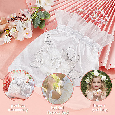 Wholesale CRASPIRE Wedding Bride Handbag Rose Satin Bridal Wedding Money Bag White Rose Embroidery Silk Drawstring Bag with Pearl for Dollar Dance Bridal Purse Wedding Favor Party Pandahall