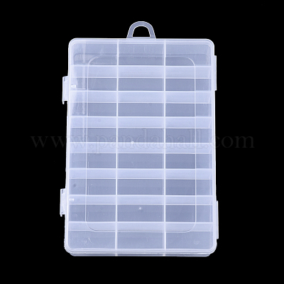 プラスチックビーズ収納ケース  24のコンパートメント  長方形  透明  19.5x13x3.6cm  穴：10x15.5mm  コンパートメント：22x41mm&nbsp;CON-Q031-01-1