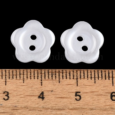 樹脂ボタン  染め  花  ホワイト  12x2.5mm  穴：1mm&nbsp;RESI-D031-12mm-01-1