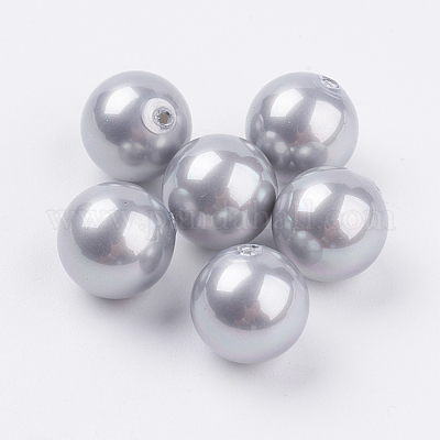 シェルパール片穴ビーズ  ラウンド  ライトグレー  12mm  穴：1mm&nbsp;BSHE-G016-12mm-04-1
