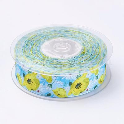 ポリエステルグログランリボン  花柄  きいろ  1インチ（25mm）  約100ヤード/ロール（91.44メートル/ロール）&nbsp;SRIB-F005-25mm-02-1
