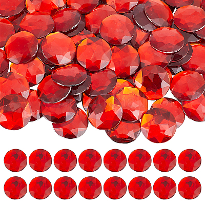 100 個のプラスチックカボション  フラットラウンド  レッド  24.5~25x4mm&nbsp;KY-HY0001-18B-1