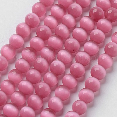 キャッツアイビーズ  ラウンド  ショッキングピンク  8mm  穴：1mm  約14~14.5インチ/連  約48~50個/連&nbsp;CER8mm22-1