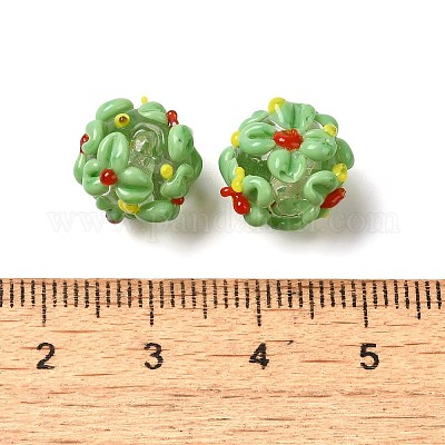 手作りランプワークビーズ  花  ライム  11~13mm  穴：1.2mm&nbsp;LAMP-B025-03A-06-1