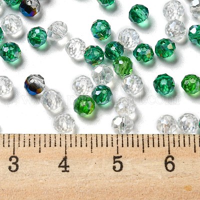 ガラスビーズ  多面カット  ロンデル  濃い緑  4x3mm  穴：0.4mm  約6800個/500g&nbsp;EGLA-A034-LM4mm-24-1