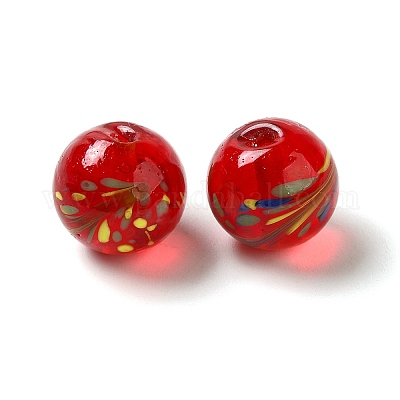 手作りランプワークビーズ  ラウンド  レッド  11~12.5x10~12mm  穴：1~1.8mm&nbsp;LAMP-P063-01E-1