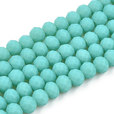 ガラスビーズ連売り  多面カット  艶消し  ロンデル  ターコイズ  6x4.5mm  穴：1mm  約80~85個/連  38~40cm&nbsp;EGLA-A034-P6mm-MD24-1