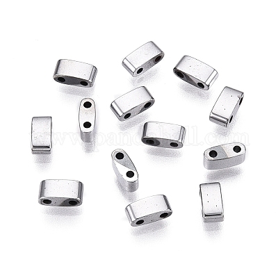 電気めっきガラスシードビーズ  2穴  長方形  プラチナメッキ  4.5~5.5x2x2~2.5mm  穴：0.5~0.8mm&nbsp;SEED-S023-44B-04-1