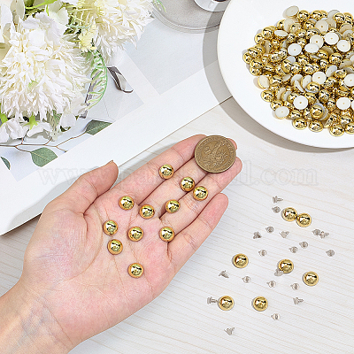 プラスチックボタン200個  半円  ゴールド  10x5mm&nbsp;KY-CL0001-01A-1