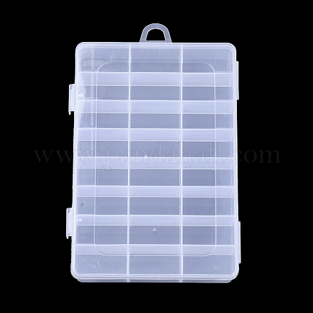 プラスチックビーズ収納ケース  24のコンパートメント  長方形  透明  19.5x13x3.6cm  穴：10x15.5mm  コンパートメント：22x41mm&nbsp;CON-Q031-01-1