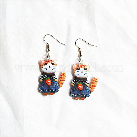 イースターのアクリルダングルイヤリング  猫の形  プラチナ  マリンブルー  60x25mm&nbsp;FS-WG38FCF-04-1