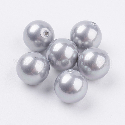 シェルパール片穴ビーズ  ラウンド  ライトグレー  12mm  穴：1mm&nbsp;BSHE-G016-12mm-04-1