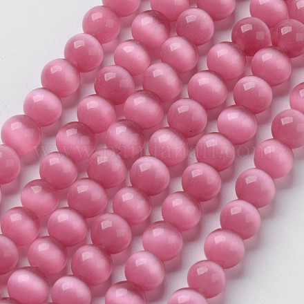 キャッツアイビーズ  ラウンド  ショッキングピンク  8mm  穴：1mm  約14~14.5インチ/連  約48~50個/連&nbsp;CER8mm22-1