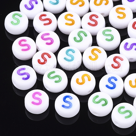 初期のアクリルビーズ  水平穴  フラットラウンド  ミックスカラー  文字.s  7x3.5~4mm  穴：1.2mm  約370個/50g&nbsp;X-OACR-E001-20S-1