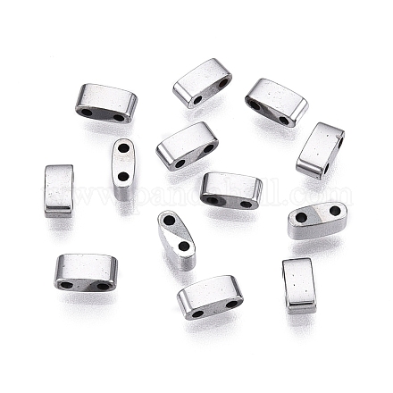 電気めっきガラスシードビーズ  2穴  長方形  プラチナメッキ  4.5~5.5x2x2~2.5mm  穴：0.5~0.8mm&nbsp;SEED-S023-44B-04-1