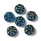 Transparent Lampwork Beads, Flat Round with Moon & Stars, Marine Blue, 13x5mm, Hole: 1mm, about 70~82pcs/100g