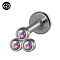 G23 Titanium Threadless Labrets, with Imitation Opal, Stainless Steel Color, Triangle, 8mm, Pin: 1.2mm