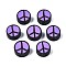 Handmade Polymer Clay Beads, Flat Round with Peace Sign, Blue Violet, 9~10x4.5mm, Hole: 1.6mm