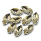 Sew on Rhinestone, Multi-strand Links, Glass Rhinestone, with Platinum Tone Brass Prong Settings, Garments Accessories, Faceted, Horse Eye, Dark Khaki, 14.5x4x4mm, Hole: 0.8~1mm