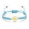 Alloy Cord Bracelets, with Wax Cord, Daisy, Light Sky Blue, Inner Diameter: 2-3/8 inch(6cm)