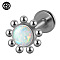 G23 Titanium Threadless Labrets, with Imitation Opal, Stainless Steel Color, Sun, 8mm, Pin: 1.2mm