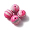 Silicone Beads, Round with Stripe Pattern, Deep Pink, 15x15mm, Hole: 2mm