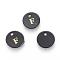 Freshwater Shell Charms, with Gold Blocking Letter, Dyed, Flat Round, Black, Letter.F, 11x1.5mm, Hole: 1.5mm