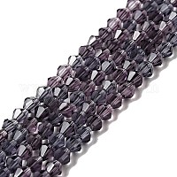 紫色のガラス双円錐形ビーズ連売り  多面カット  4x4mm  穴：1mm  約88~89個/連  12.99~13.39インチ&nbsp;X-GLAA-S026-03