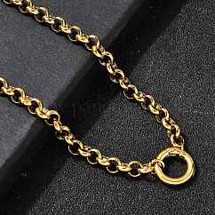 304 Stainless Steel Spring Gate Ring Pendant Rolo Chain Necklaces for Women, Ion Plating(IP), Real 18K Gold Plated, 17.68 inch(44.9cm)