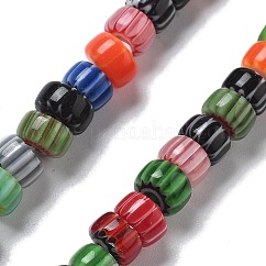 ハンドメイドミッレフィオーリ ランプワークビーズ連売り  フラットラウンド  ミックスカラー  5~6x4~5mm  穴：0.7mm  約98個/連  15.55インチ（39.5cm）