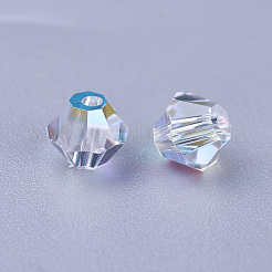 K9ガラスビーズ  多面カット  双円錐形  クリスタルAB  5x5mm  穴：1mm&nbsp;RGLA-F063-C-001AB