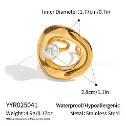 女性用304ステンレススチールカフリング  ラウンド  模造パールと  18KGP本金メッキ  usサイズ7 1/2(17.7mm)&nbsp;EK9333